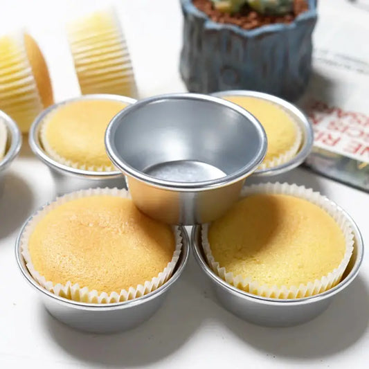 10pcs Non-Stick Mini Cake Molds - Heavy-Duty Aluminum Cupcake & Egg taco baking trays